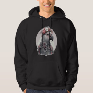 Cute Watercolor African Gray Parrot Bird Flower Cr Hoodie