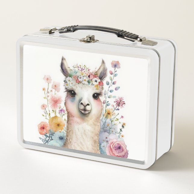 Cute Watercolor Alpaca  Metal Lunch Box (Front)