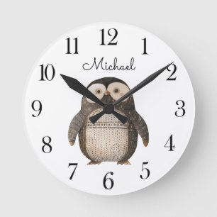 Cute Watercolor Anarctica Animal Hedgehog Nursery  Round Clock