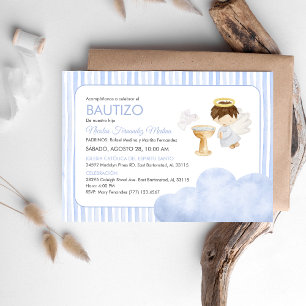 Cute Watercolor Angel Boy Catholic Baptism Invitation