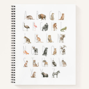 Cute Watercolor Animal Alphabet Notebook