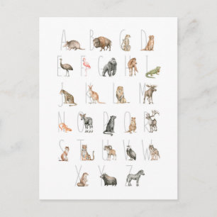 Cute Watercolor Animal Alphabet Postcard