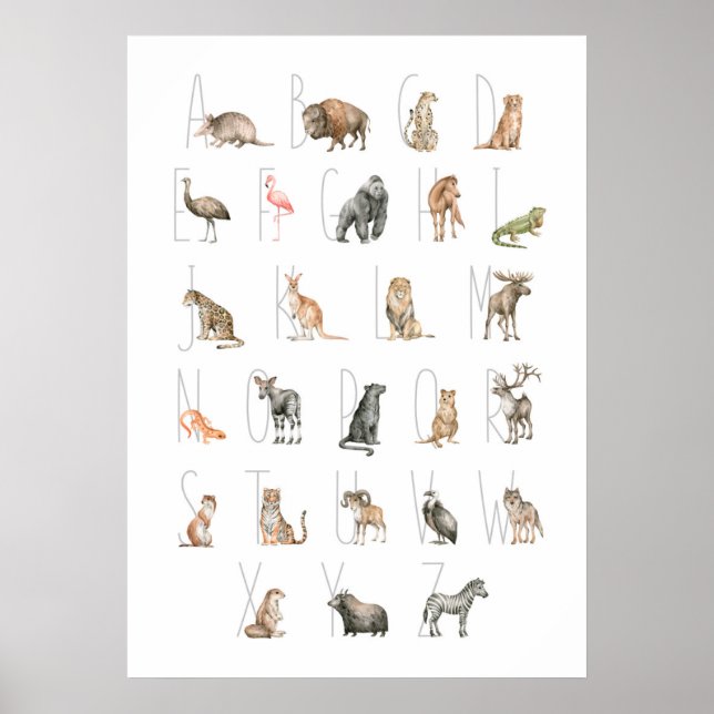 Cute Watercolor Animal Alphabet Poster (Front)