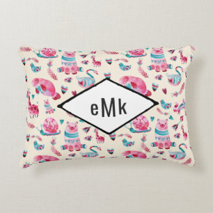 Cute Watercolor Animal Pattern with Monogram Decorative Cushion