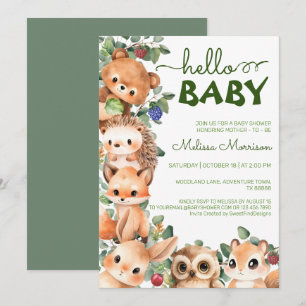 Cute Watercolor Animals Baby Boy Shower Invitation