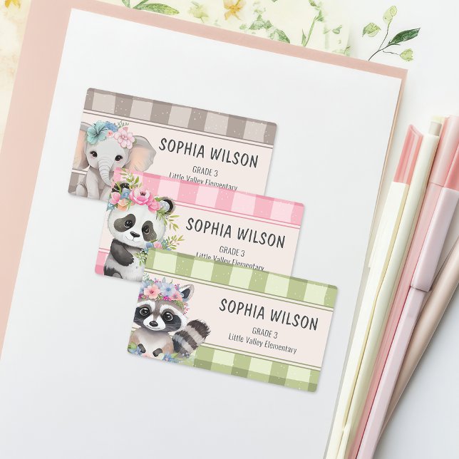 Cute Watercolor Animals Floral Gingham Name (Creator Uploaded)