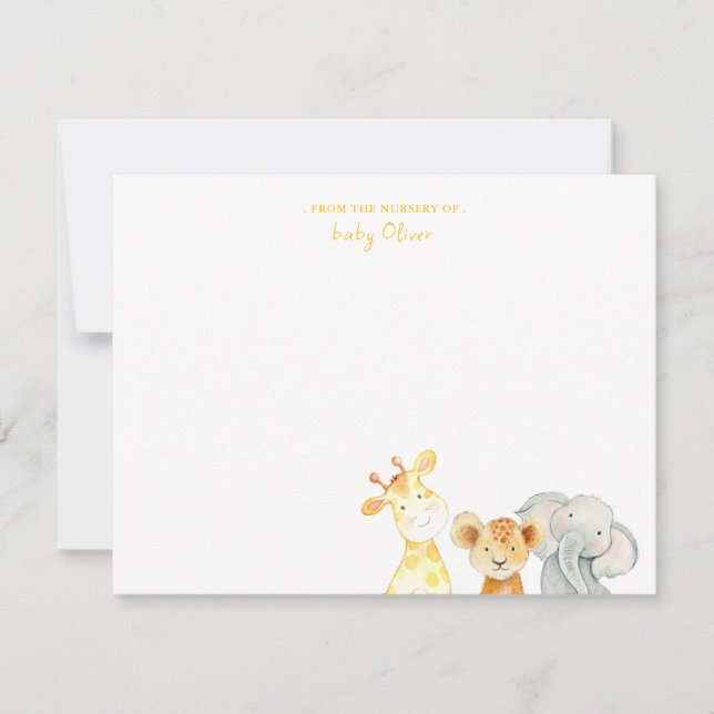 Cute Watercolor Animals Nursery thank you flat (Front)