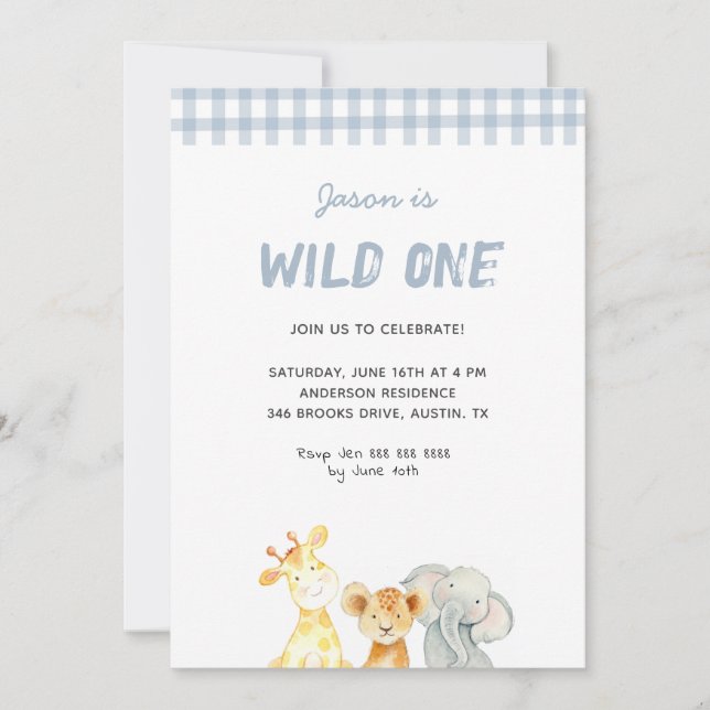 Cute watercolor animals wild one Boy Birthday  Invitation (Front)