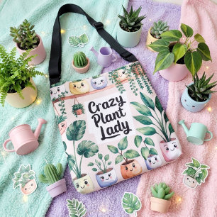 Cute Watercolor Animated Houseplant  Crossbody Bag