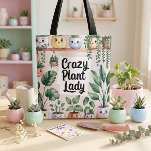 Cute Watercolor Animated Houseplant Tote Bag