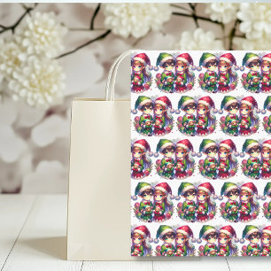 Cute Watercolor Anime Elves Christmas Tissue Paper