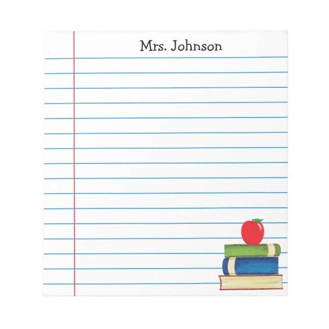 Cute Watercolor Apple Books - Lined Paper Teacher  Notepad (Front)