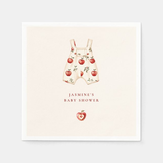 cute Watercolor Apple Romper Baby Shower  Napkin (Front)
