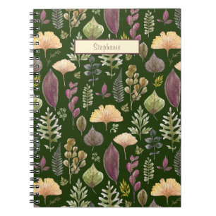 Cute Watercolor Autumn Leaves Custom Name Notebook