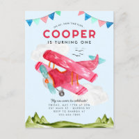 Cute Watercolor Aviation Sky Red Aeroplane Birthda