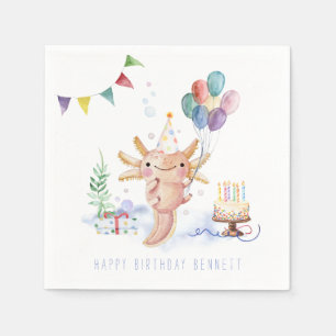 Cute Watercolor Axolotl Birthday Party   Napkin
