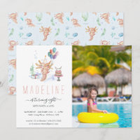 Cute Watercolor Axolotl Birthday Party Photo Invit