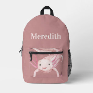 Cute Watercolor Axolotl Custom Name Backpack