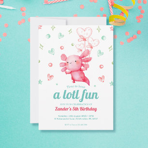 Cute Watercolor Axolotl Kids Birthday Party Invitation