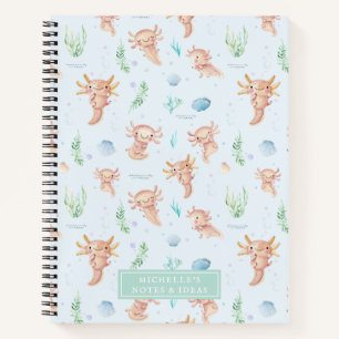 Cute Watercolor Axolotl Pattern Monogram Notebook
