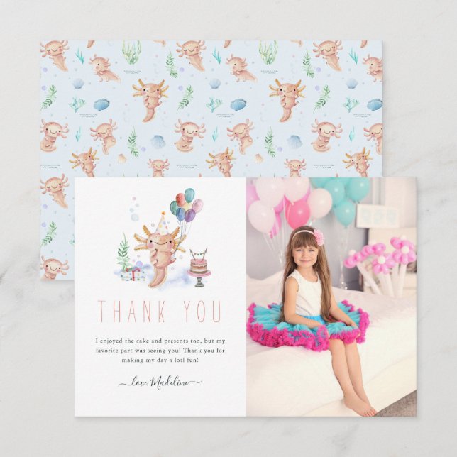 Cute Watercolor Axolotl Thank You Photo (Front/Back)