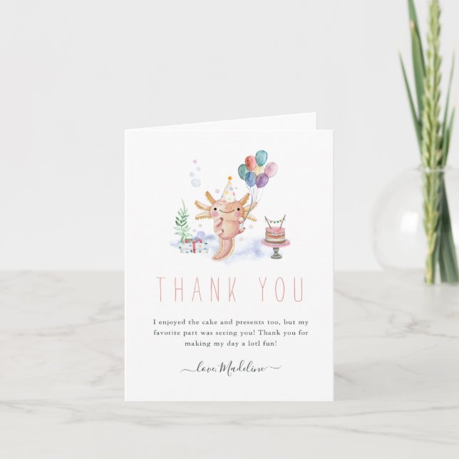 Cute Watercolor Axolotl Thank You Photo (Front)