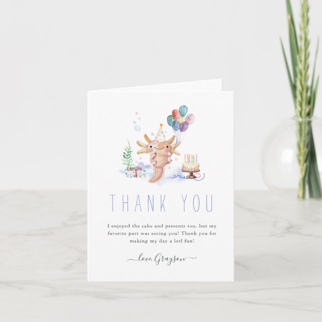 Cute Watercolor Axolotl Thank You Photo (Front)