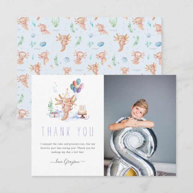 Cute Watercolor Axolotl Thank You Photo (Front/Back)