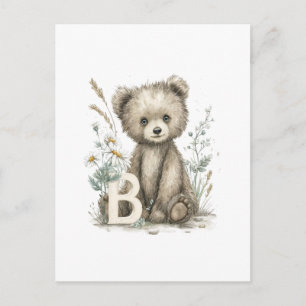 Cute Watercolor Baby Animals Alphabet, Bear Postcard