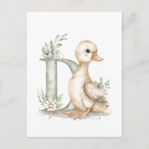 Cute Watercolor Baby Animals Alphabet Duckling Postcard
