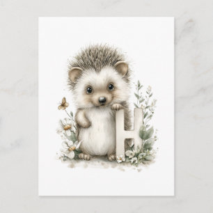 Cute Watercolor Baby Animals Alphabet Hedgehog Postcard