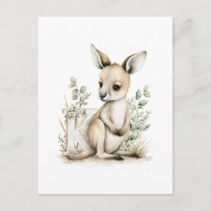 Cute Watercolor Baby Animals Alphabet Kangaroo Postcard