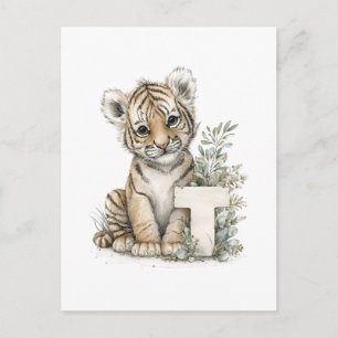 Cute Watercolor Baby Animals Alphabet, Tiger Postcard