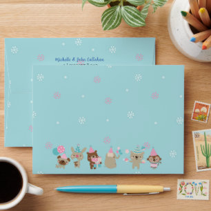 Cute Watercolor Baby Animals Aqua Birthday Envelop Envelope