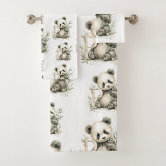 Cute Watercolor Baby Animals with Alphabet Letters Bath Towel Set