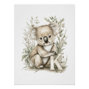 Cute Watercolor Baby Animals with Alphabet Letters Poster