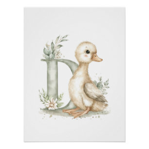 Cute Watercolor Baby Animals with Alphabet Letters Poster