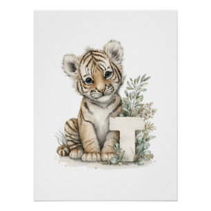 Cute Watercolor Baby Animals with Alphabet Letters Poster