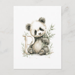 Cute Watercolor Baby Animals with Alphabet Panda Postcard