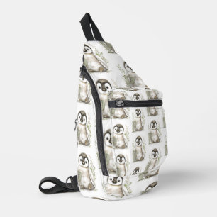Cute Watercolor Baby Animals with Alphabet Penguin Sling Bag