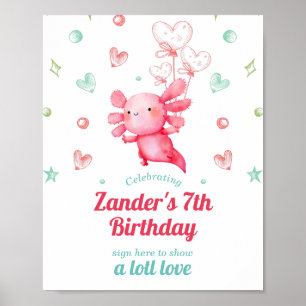 Cute Watercolor Baby Axolotl Birthday Signing Poster
