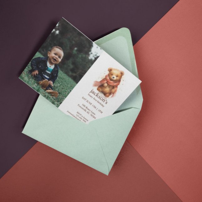 Cute Watercolor Baby Bear 1st Birthday Invitation (Creator Uploaded)
