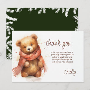 Cute Watercolor Baby Bear Baby Shower Thank You Card