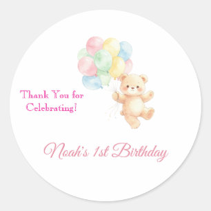 Cute Watercolor Baby Bear Birthday Classic Round Sticker