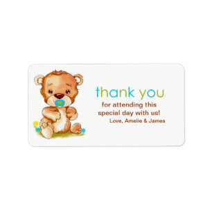Cute Watercolor Baby Bear Boy Thank You Label