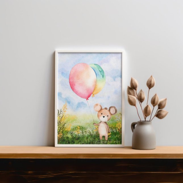 Cute Watercolor Baby Bear Gender Nutral Nursery Poster (Creator Uploaded)