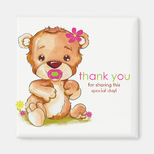 Cute Watercolor Baby Bear Girl Thank You Magnet