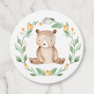 Cute Watercolor Baby Bear Woodland Baby Shower Favour Tags