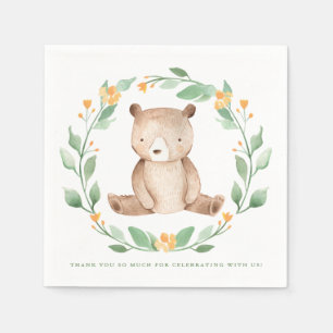 Cute Watercolor Baby Bear Woodland Baby Shower Napkin