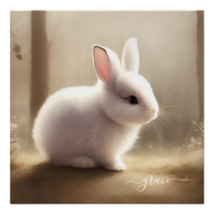 Cute watercolor baby bunny, name, poster